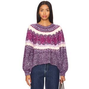 FREE PEOPLE Festive Frost Intarsia Sweater in Blackberry Wine Combo